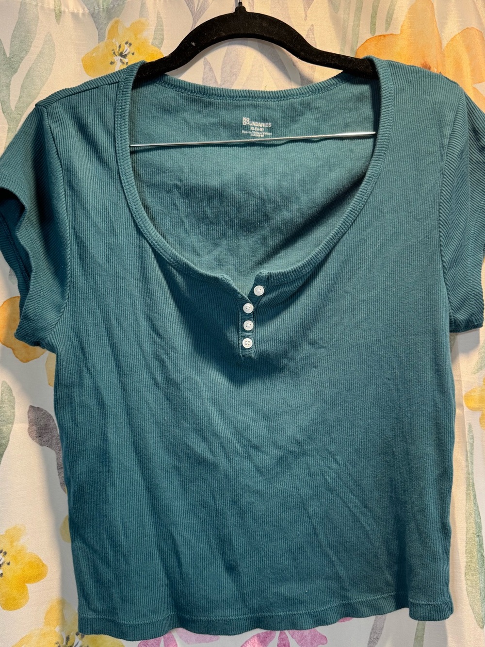 No Boundaries Teal Short Sleeve Henley Top